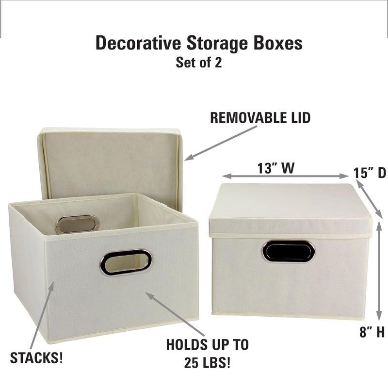 Household Essentials Fabric Storage Boxes with Lids and Handles, Natural - Image 4